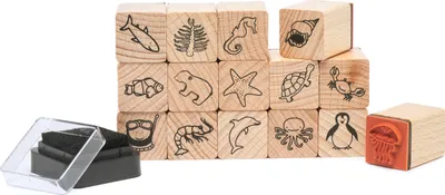 Produktbild von Rico Design Acrylfarben Set Stempel aus Holz natur zoologique Welt
