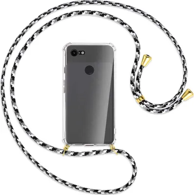 Produktbild von Handykette Backcover-Schutzhülle mit Band (Metall goldfarben) für Google Pixel 3 - schwarz/grau/weiß