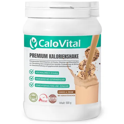 Produktbild von Trinknahrung hochkalorisch für Gewichtszunahme | Kohlenhydrate & Eiweiß als Kalorien Shake | Hochdosiert mit vielen Vitaminen Cookies & Cream 500g