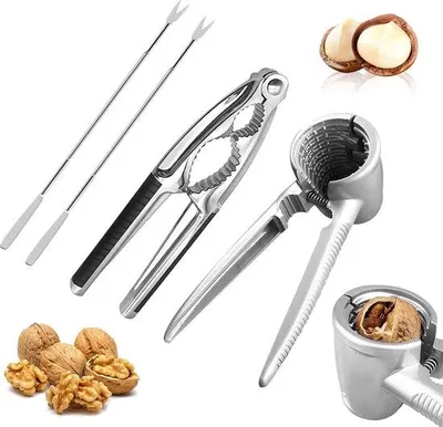 Image de Ensemble de 4 casse-noix Unyqoos®, en alliage de zinc et en acier inoxydable, multifonctionnels, avec des picots pour noix (noix, noix de pécan, amandes, noisettes) et fruits de mer