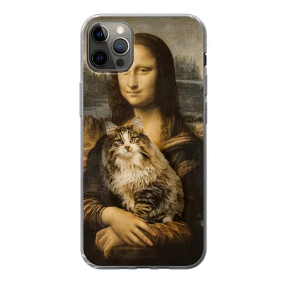 Produktbild von MuchoWow® Handyhülle Schutzhülle Hülle für iPhone 13 Pro Max Mona Lisa - Katze - Leonardo da Vinci - Vintage - Kunstwerk - Alte Meister - Gemälde Silikon Softcase Handy Hülle - Mobiltelefon
