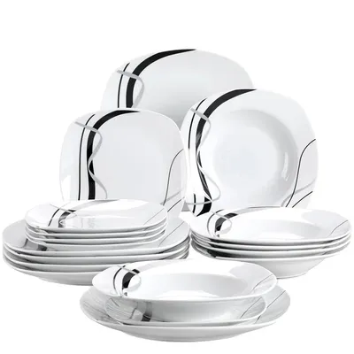 Obrázek produktu pro Sada kuchyňského nádobí z porcelánové keramiky s černým vzorem, 18 kusů