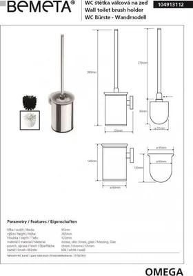 Image de Goupillon de toilette mural OMEGA en laiton chromé 9,5x38,5x12 cm-http://maisondelatendance.com/img/co/11.jpg-Noir-9.5 --http://maisondelatendance.com/img/co/11.jpg-