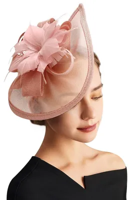 Produktbild von Fascinator Hut Damen mit Schleier und Federblume Pink Einheitsgröße