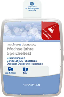 Zdjęcie produktu dla test śliny na menopauzę medivere diagnostics - oznaczanie kortyzolu, DHEA, progesteronu, estradiolu, estriolu i testosteronu - test dla kobiet