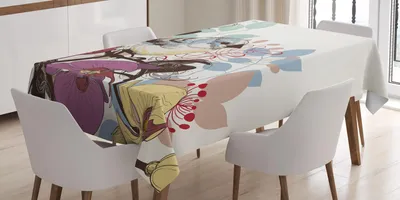 Obrázok produktu pre ABAKUHAUS Obrus s motívom orchideí, ručná kresba v štýle ilustrácie s vtákom posadeným na exotických kvetoch, 140 x 240 cm, viacfarebný