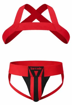 Immagine prodotto di Barcode Berlin - Intimo da Uomo Sospensorio - Multipack 1x Zuri Jockstrap Red/Black + 1x Harness Matt Red - Taglia L