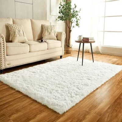 Produktbild von Unyqoos® Plüsch-Langflor Teppich, waschbar, Elfenbein, 60 x 120 cm – rutschfester Schlafzimmer- & Wohnzimmerläufer