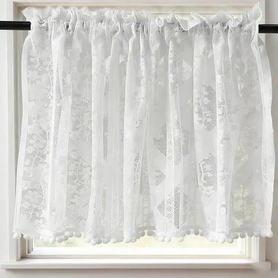 Obrázek produktu pro Závěs do kuchyně - Krátký závěs - Moderní design - Materiál: polyester - Závěsy do bistra - Bílá barva - Poloprůhledný - Závěsy do kuchyně - Vhodné i do ložnice