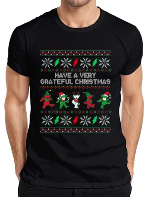 Productafbeelding van Grateful Dead, kerstthema, dansende beren, retro, heren T-shirt, zwart, maat M