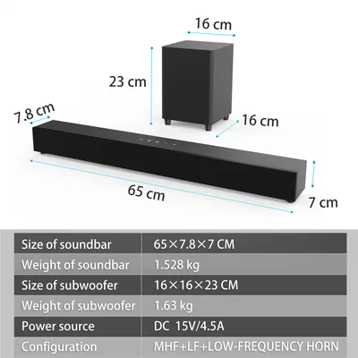 Obrázek produktu pro 2.1 soundbar pro TV se subwooferem, soundbar s hlubokými basy, domácí kino, hraní na PC, BT reproduktor se vstupem pro mikrofon pro karaoke s dálkovým ovládáním