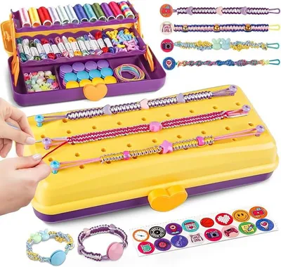 Imagen del producto de Kit de manualidades para pulseras de la amistad, ideal para niñas, con caja de almacenamiento de 3 niveles, para actividades de arte y manualidades, incluye hilo para hacer pulseras, recomendado para edades de 8 a 12 años, un regalo perfecto para Navidad o cumpleaños