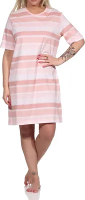 Produktbild von Damen kurzarm Nachthemd im farbenfrohen Streifen Look - 122 214 90 464 ; rosa , 36-38