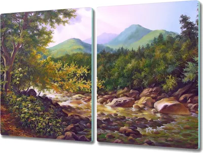 Produktbild von Coloray Hackbrett Kochplattenabdeckung Herdabdeckplatte 2x40x52 cm Schneidebrett Küchenbrett - Waldgebirgsfluss Steine