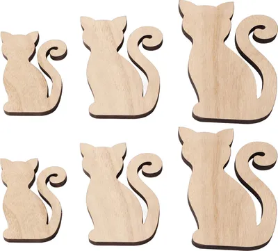 Produktbild von 6pcs Holzkatzeausschnitt 3 Größen exquisit ungelackter unvollendete Holzausschnitte für DIY Craft Pet Party Dekoration
