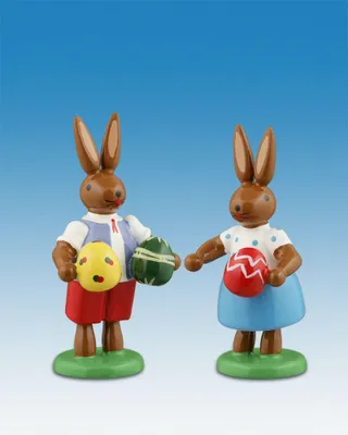 Produktbild von Osterdekoration Osterhasenpaar mit Ostereier Höhe 7,5cm NEU