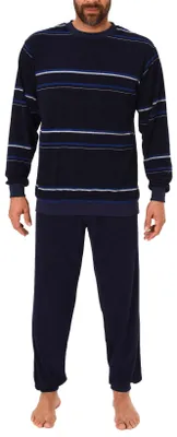 Produktbild von Eleganter Herren Frottee Pyjama Schlafanzug mit Bündchen, auch in Übergrößen - 281 101 93 708 ; blau , 52