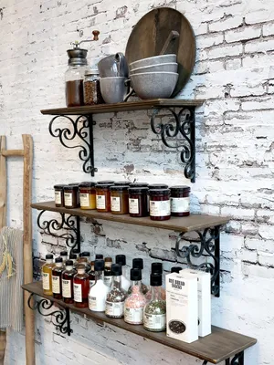 Produktbild von Chic Antique Wandregal Holz mit Regalträgern aus Metall Antik Schwarz Natur 60 cm