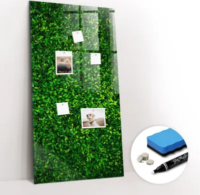 Produktbild von Magnetpinnwand Memoboard - Zubehörsatz - Weißer Marker + Schwamm + Magnete - 60 x 120 cm - Zaunpflanzenblätter