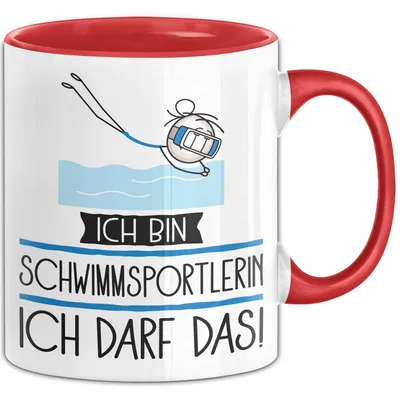 Produktbild von Geschenk für Schwimmsportlerin Tasse Lustige Geschenkidee Geburtstag Ich Bin Schwimmsportlerin Ich Darf Das (Rot)