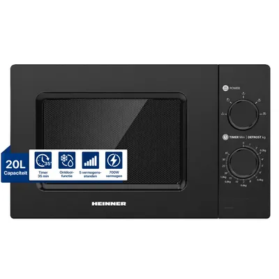 Productafbeelding van Heinner HMW-MD20MBK, Werkblad, losstaande magnetron, 20 liter, 700 watt, draaibaar, zwart