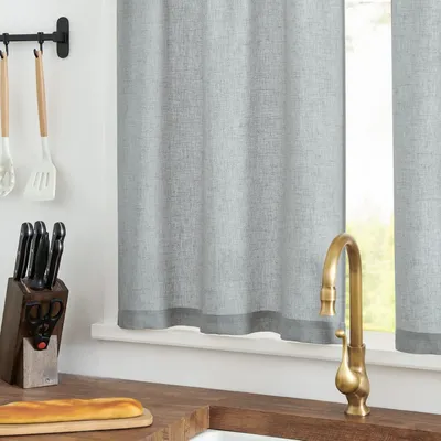 Produktbild von Halbtransparente Vitrage Gardinen Set von 2 - 65 x 90 cm - Lichtdurchlässiger Fensterschal für Küche und Wohnzimmer - Grau