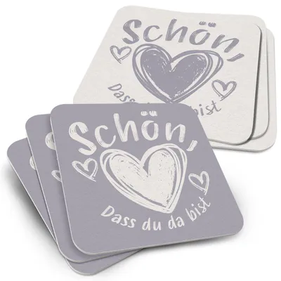 Produktbild von Funke & Brand Untersetzer Muster Herz/Spruch "Schön, dass du da bist" - Bierdeckel mit Text - 50 Stück Flieder