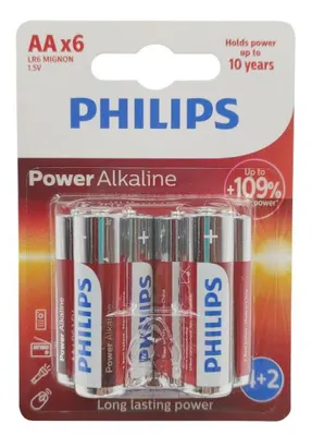 Produktbild von Philips Power Alkaline Akku LR6P6BP/10, Einwegbatterie, AA, Alkali, 1,5 V, 6 Stück(e), 14 mm