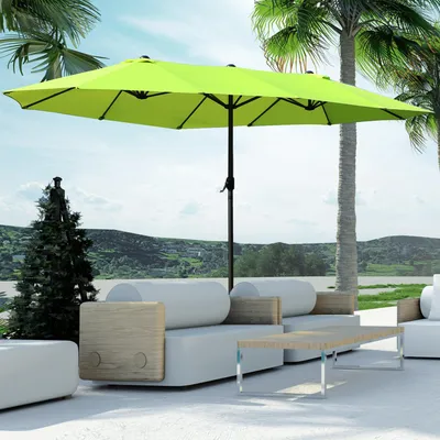 Produktbild von Doppelsonnenschirm 460 x 270 cm, Sonnenschirm groß oval, Balkonschirm Gartenschirm Polyester, Grün | 12 Metallstreben | Handkurbel | Stahl-Mast