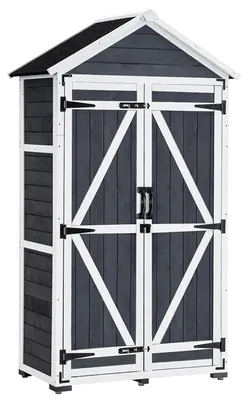 Immagine prodotto di Armadietto da giardino in legno, colore grigio, larghezza 90 cm, con tetto a falda