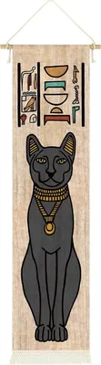 Obrázok produktu pre Vysokokvalitný staroegyptský zvitkový obraz z látky | Kakemono 130x33cm | Vrátane háčika | Motív: Bastet