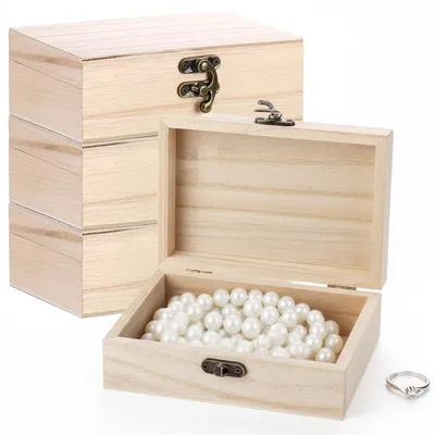 4 Holzkisten mit Deckel 15x10x5 cm, DIY Deko & Aufbewahrung