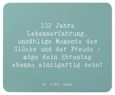 Produktbild von Mr. & Mrs. Panda Mousepad Spruch 102. Geburtstag Glück - Meeresbrise - Geschenk, Lebensfreude, Mauspad, laptop, Alles gut zum, Geburtstagsspruch, Happy Birthday, pc