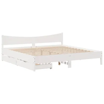 Image de Cadre de lit avec tiroirs blanc 180x200 cm bois de pin massif