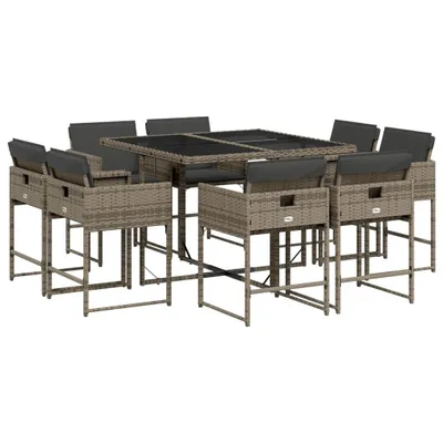 Obrázek produktu pro vidaXL 9dílný zahradní jídelní set s polštáři Grey Poly Rattan