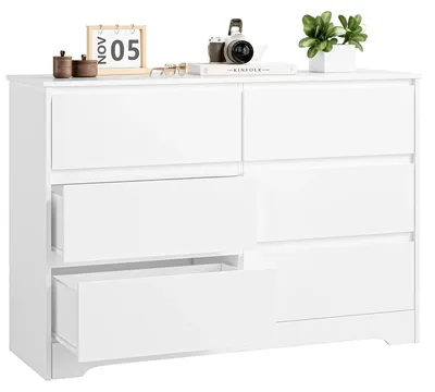 Immagine prodotto di Comò - Comò alto a 6 cassetti - In legno, stile moderno minimalista - Per camera da letto, soggiorno, ingresso - 120x40x82 cm - Bianco