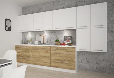 Produktbild von Küchenzeile SILVER-PLATINUM Einbauküche 320cm weiß Fronten weiß Hochglanz - wildeiche