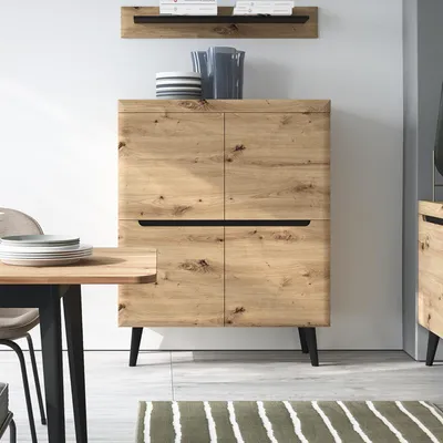 Obrázek produktu pro Komoda SUDBURRY NK107 - Dub - černé doplňky - prostorná - šířka 107 cm, výška 134 cm, hloubka 40 cm