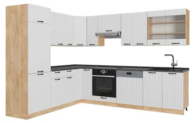 Obrázek produktu pro Rohová kuchyň Vicco Fame-Line Bílý venkovský dům/Zlatý mocný dub 287 x 227 cm, PD Antracit, Model 57169