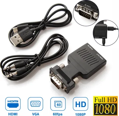 Produktbild von VGA zu HDMI Adapter Full HD 1080P Audio Video Konverter Laptop PC zu TV HDTV AV