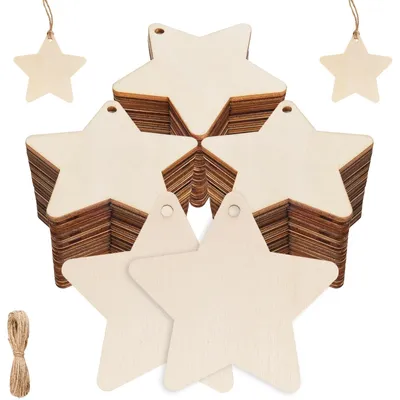 Produktbild von Omgoods – Set mit 60 Holzsternen mit Juteband für kreative Projekte