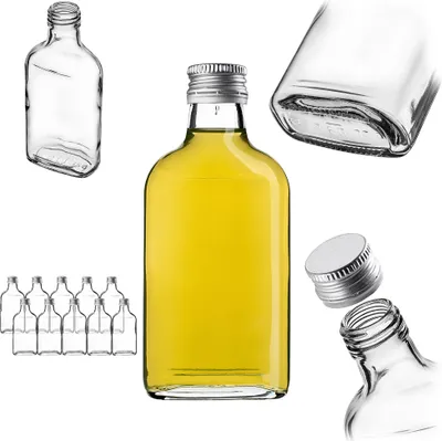 Image de KADAX Flachmann 200ml, 10 pièces, petites bouteilles en verre avec bouchon à vis, flacons, bouteilles vides à remplir, mini bouteilles de liqueur, bouteilles d'alcool (argent)