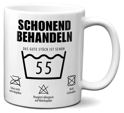 Produktbild von TassenKing Tasse mit Spruch Schonend behandeln Das gute Stück ist schon 55 - Kaffeetasse 55 lustig als Geschenk runder Geburtstag Mann Frau
