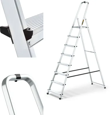 Produktbild von Drabest | Leiter - 8 Stufen, Tragfähigkeit 125kg - Alu Leiter, Klappleiter, Anti-Rutsch-Füße, Trittleiter, Leiter