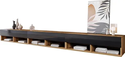 Produktbild von MIRJAN24 TV-Lowboard A300, TV-Tisch mit 3 Klappe, Stehend / Hängend, Wohnzimmer TV-Scharnk (Farbe: Wotan / Schwarz Hochglanz, ohne Beleuchtung)