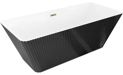Obrázek produktu pro Mexen Tava volně stojící vana rýhovaná 170 x 75 cm, bílá/černá, přepad zlatý - 52851707575-50