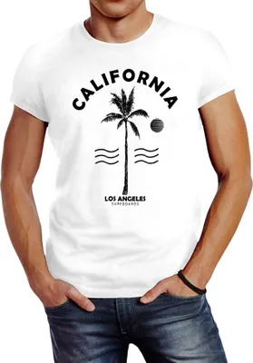 Produktbild von Sommer T-Shirt Herren Retro Design Palme Meer Sonne Neverless® weiß L