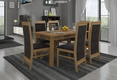 Obrázek produktu pro Rozkládací jídelní stůl se 6 židlemi CADLA 3 - dub craft