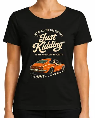 Productafbeelding van "Gewoon een grapje" - Vintage T-shirt met een sarcastische en ironische tekst, voor dames, zwart, maat M
