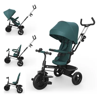 Produktbild von Kinderkraft Aston 2 PLUS Dreirad mit Schiebestange, drehbarer 360° Sitz Click & Twist, Freilaufpedale, Verdeck mit Sichtfenster, Grün